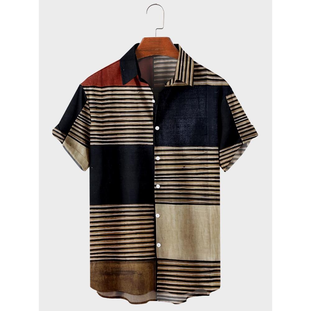 Гавайская мужская рубашка в полоску, мужская рубашка Camisa с коротким рукавом, повседневный топ, свободная футболка, мужская одежда
