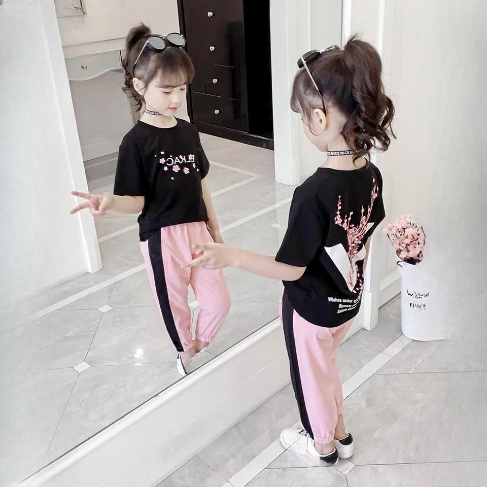 Одежда для девочек, детский спортивный костюм, спортивный костюм для подростков, свободная футболка с цветочным принтом, топы + брюки с завязками на щиколотке, в полоску, 10, 11, 12, 14, 15 лет