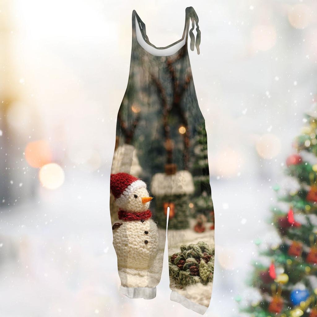 Женский комбинезон с рождественским принтом, повседневный свободный винтажный комбинезон из хлопка и льна