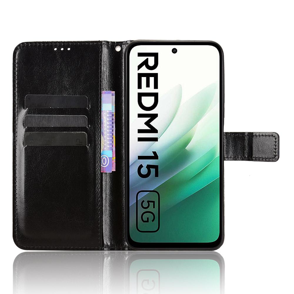 Для Xiaomi Redmi 15 5G (Глобальный) (169 мм) Чехол-кошелек для телефона из искусственной кожи с ремешком, с текстурой «Crazy Horse».