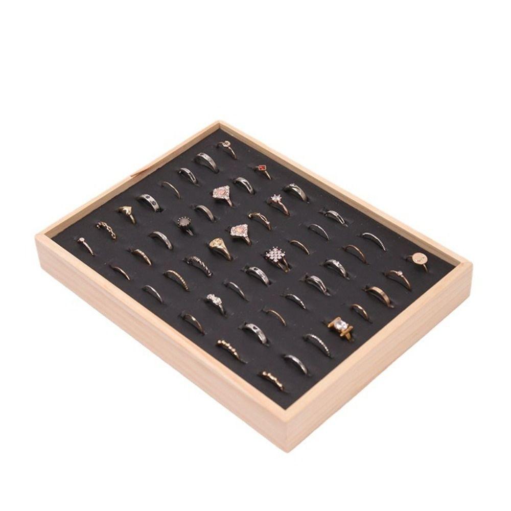 Velvet Earrings Display Tray Exquisite Ring Earring Holder Wood Rings Tray Jewelry Storage Box