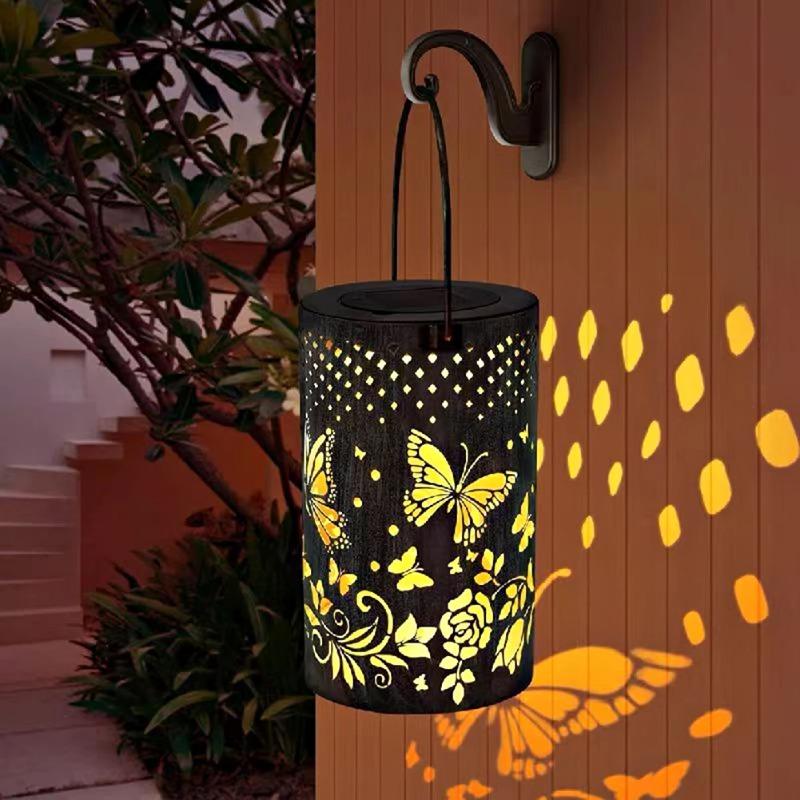 Butterfly Solar Outdoor Lantern Projection Solar Garden Light IP65 Waterproof Solar Hanging Lantern Light for Patio Lawn Pathway