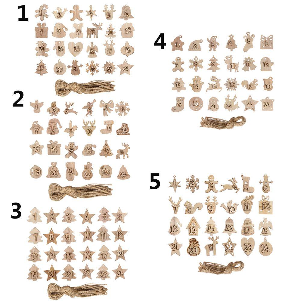 Bags Decor Ornament Number Label Wooden Pendant Christmas Advent Calendar Countdown Hanging Tags