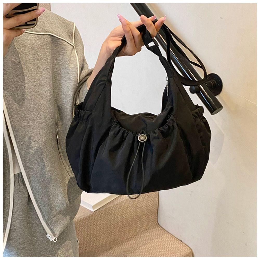 Pleated Crossbody Bag Korean Style Drawstring Bag Cute Nylon Shoulder Bag Student
