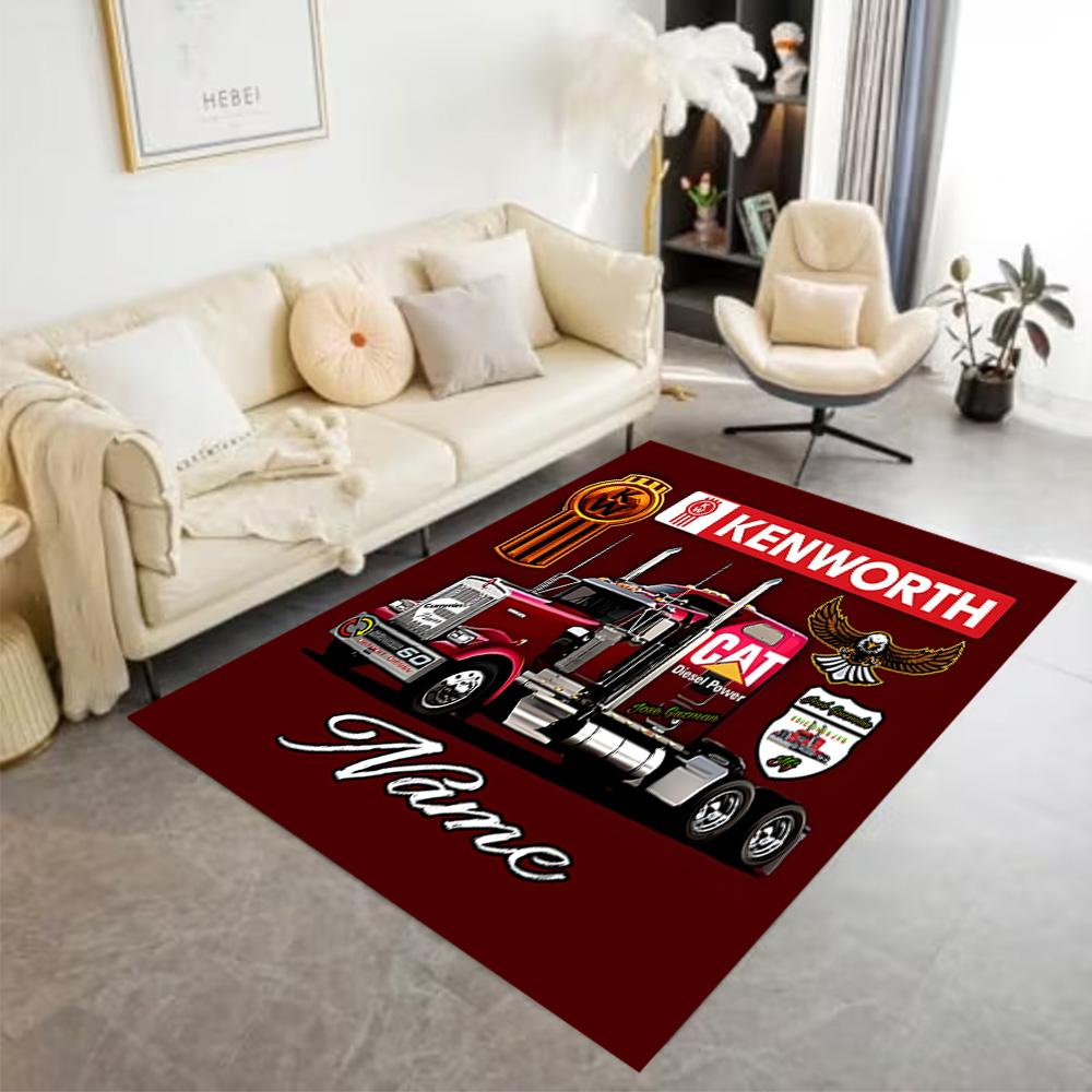 Kenworth Powerhouse Truck Personalized Text Floor Rug Office Rug Suitable for Playrooms Game Room Dining Room Balcony Antislip Carpet