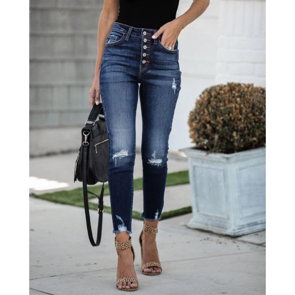 Джинсы Vintage Breasted Ripped с высокой талией и маленькими штанинами