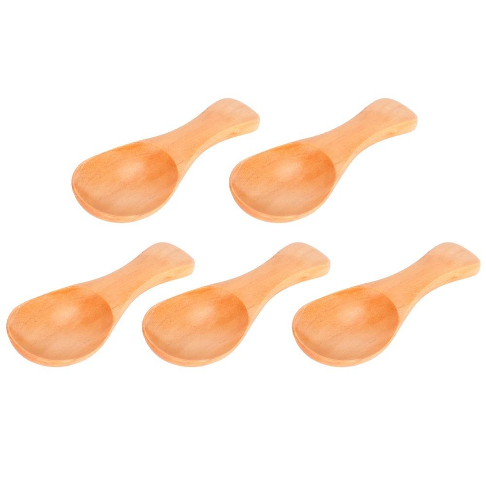 5Pcs Short Handle Wooden Spoon Smooth Polished Teaspoon Scoop Lightweight Kitchen Utensil Kitchen