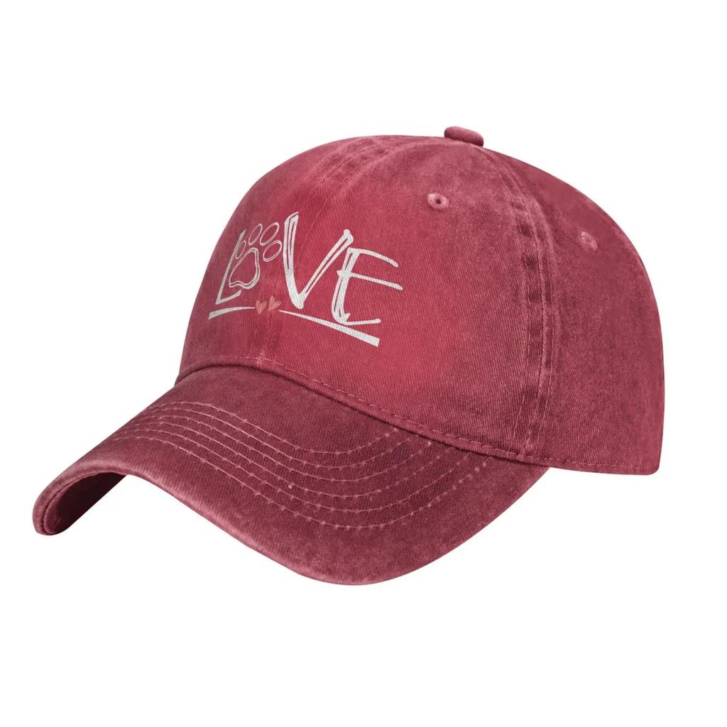 Women's Love Paw Print hat Adjustable Washed Vintage Baseball Cap for Mom Dad