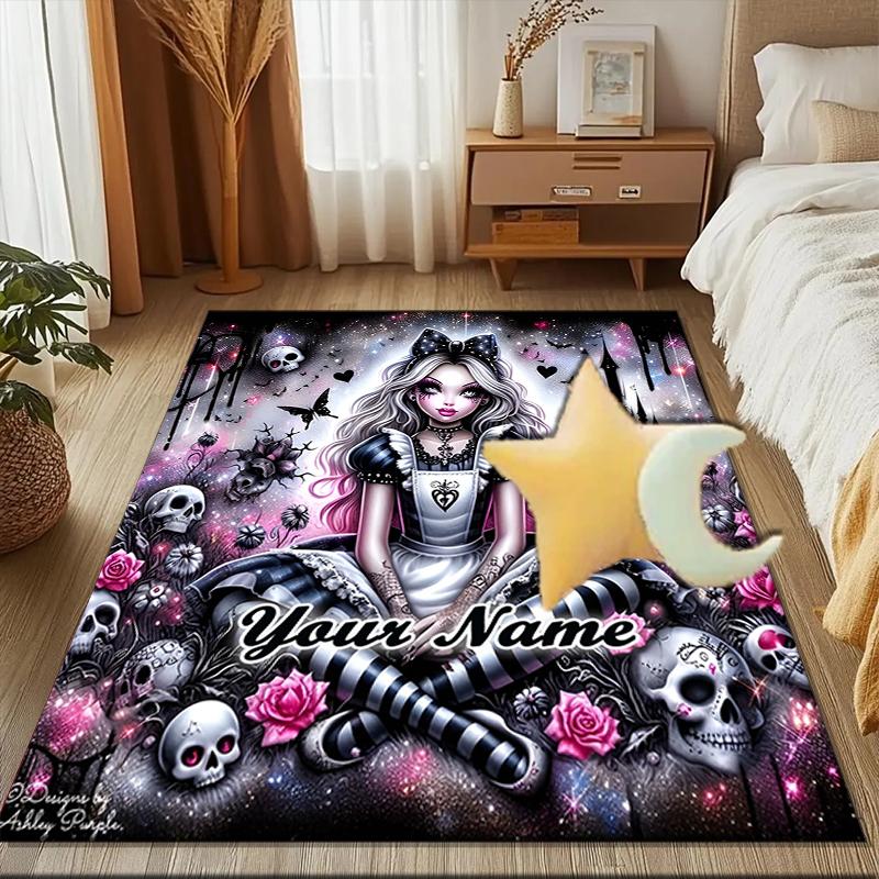 1PC Custom Name Gothic Alice In Wonderland Theme Floor Mat Ideal for Living Room, Game Rooms, Office, Bedroom,Floor Mat Playful Design