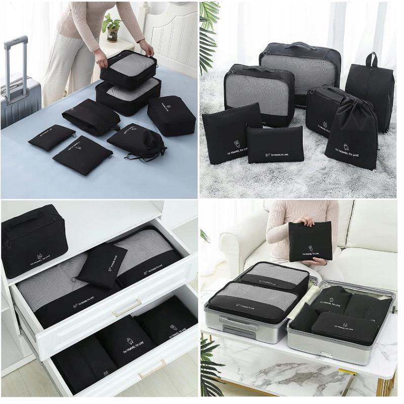 Travel Suitcase Organizer Set of 7 for Clothes, Cosmetics, Shoes