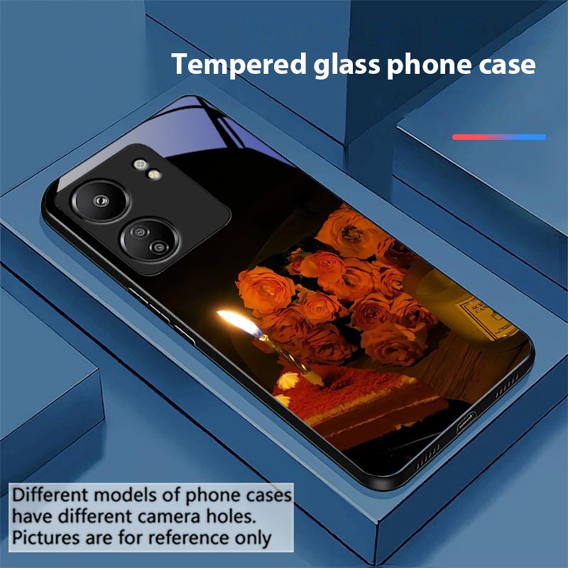 Красная Луна Розовое Дерево Для Xiaomi Redmi 13C Note13 12 Pro Plus 5G Note 9 13T Pro POCO X6 F5 F6 Черный Чехол из Закаленного Стекла