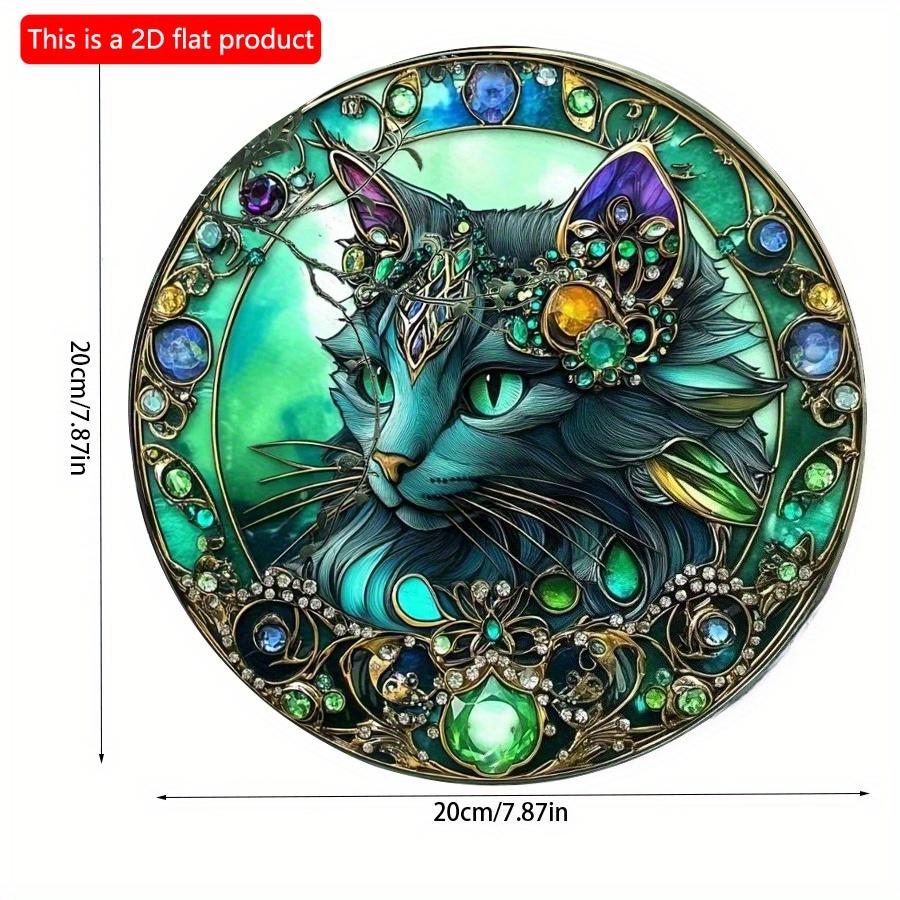 2d Flat 20*20cm Traditional Gemstone Cat Wooden Wall Art, Exquisite Decor, Multipurpose Hanging Ornament, for Home, Kitchen, Garden, Bedroom, Bar.