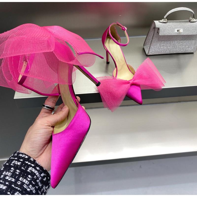 Кружево Большой бант Сатин Женские туфли Элегантные туфли-стилет на высоком каблуке Вечерние выпускные босоножки Весна Лето Свадебная обувь для невесты