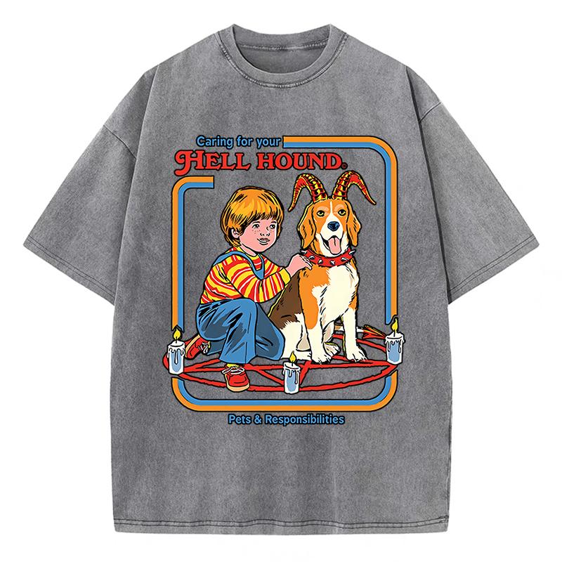 Garing For Your Hell Hound Washed Retro Мужская Женская Футболка Хлопковая Рубашка Уличные Свободные Футболки Летние Дышащие Короткие Рукава