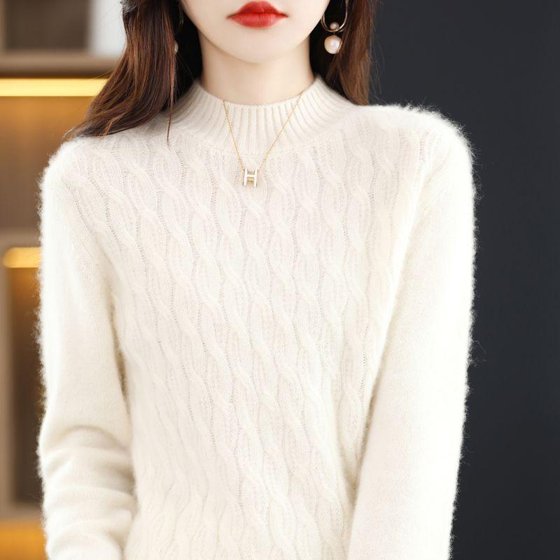 Пуловер, женский свитер с полувысоким воротником, осенне-зимний крученый кашемировый свитер, женский свитер свободной вязки снизу