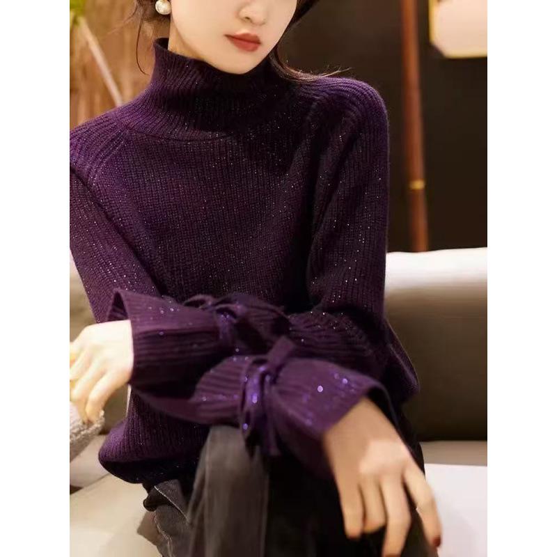 Women's Designer Purple High-Neck Sweater: Unique Knitwear for 2025 Autumn/Winter Collection