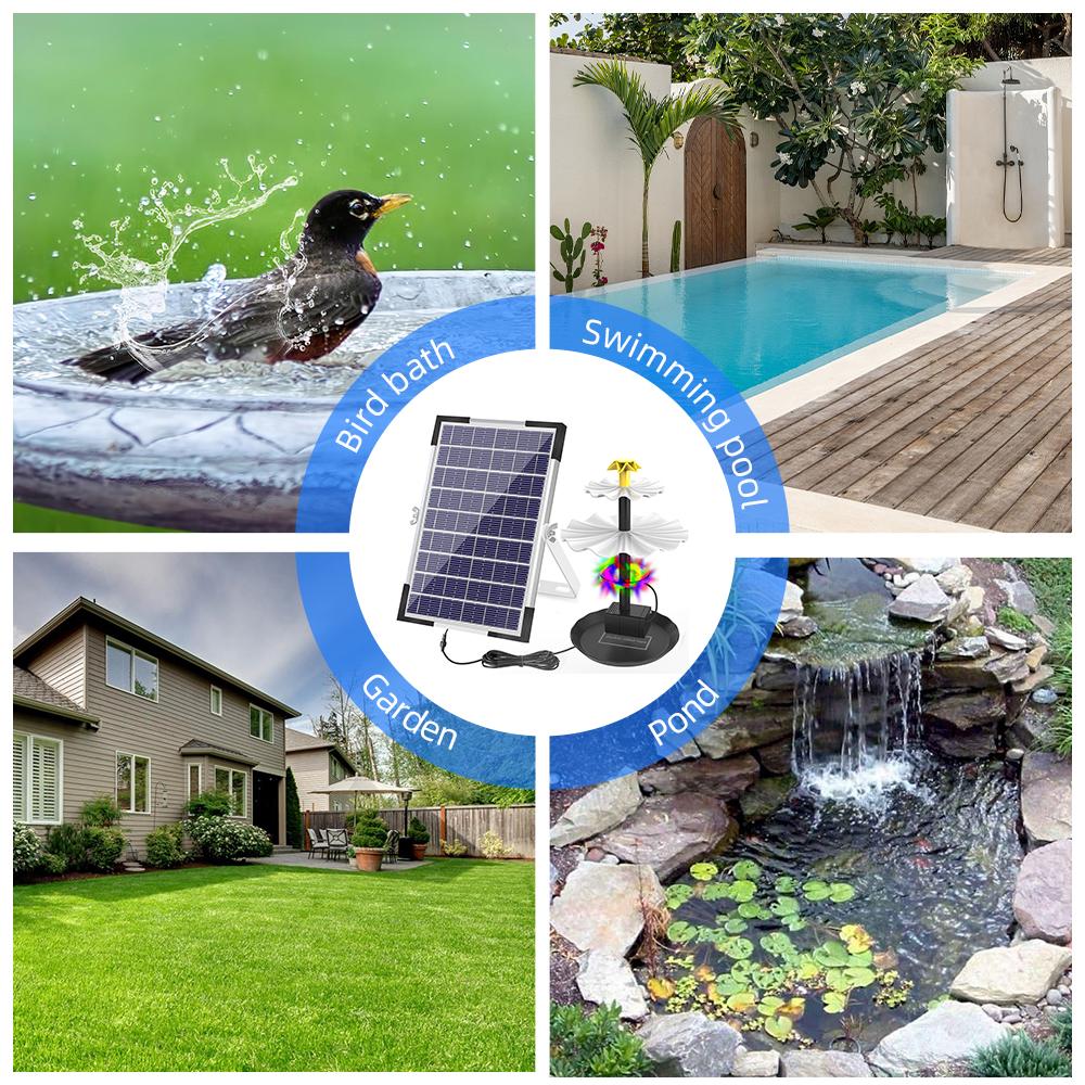 Солнечный фонтанный насос мощностью 6 Вт для купания с птицами с 12 светодиодными лампами, 9 насадками, встроенной солнечной батареей емкостью 1500 мАч