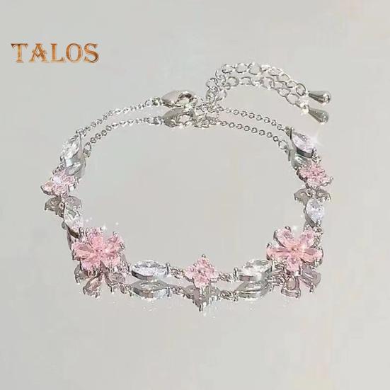 Женский браслет с блестящими кубическими цирконами в форме цветка, регулируемая длина, милый браслет, универсальный модный аксессуар