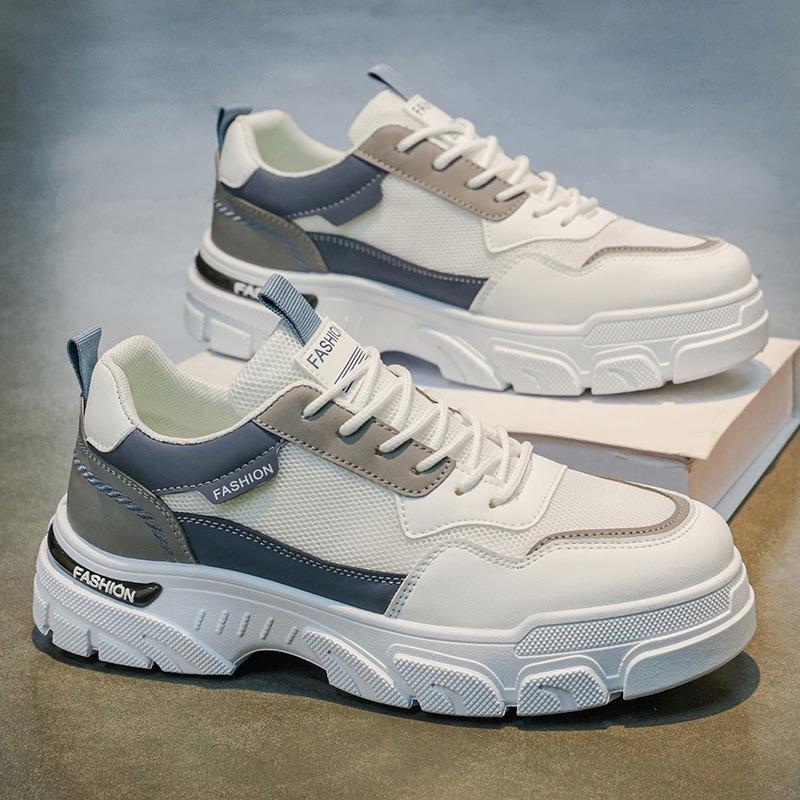 Men S Trendy Casual Mesh Thick Sole White Youth Sneakers