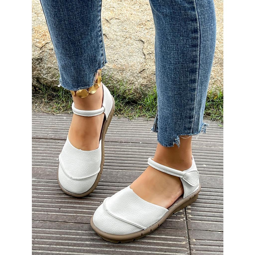 Ladies Mary Jane Flat Dance Lace Adjustable Velcro Closure - Round Head Casual Shoes, Comfortable Brown Single Shoes for All Seasons, Daily Dressing