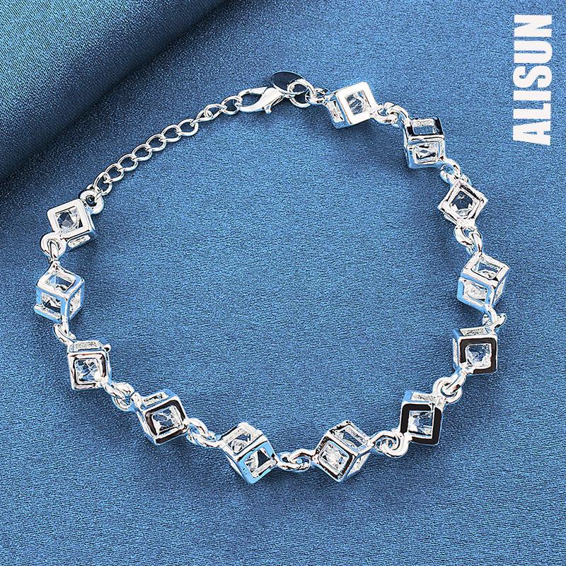 925 Sterling Silver Square Zircon Bracelet Fashionable Wedding Jewelry