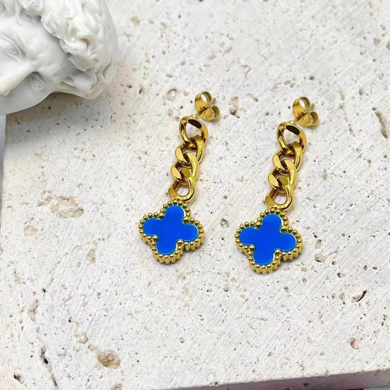 Temperament Fashion Chain Double-Sided Clover Earrings Retro Fashionable New Earrings Simple Net Red Earrings Ladies Earrings