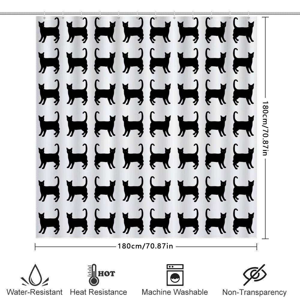 Black Cat Pattern Shower Curtain 3D Printed Polyester Bath Mat Decorative Waterproof Liner for Home Bathroom Accessories Single