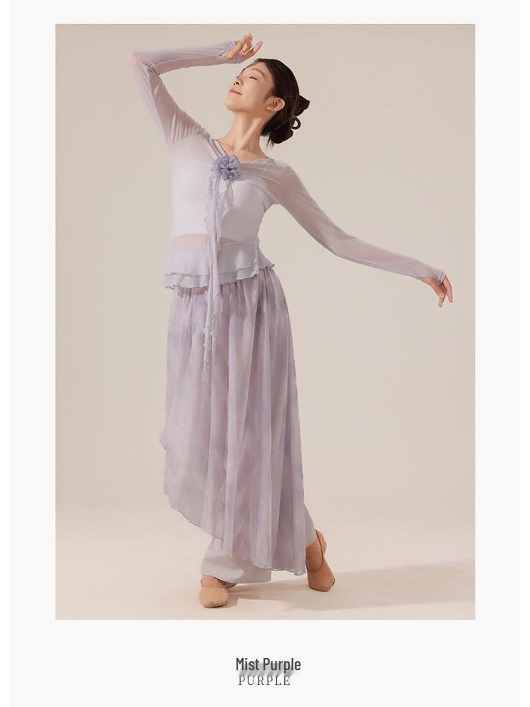 Женский эластичный танцевальный костюм с длинным рукавом и цветочным принтом - Облегающий современный топ для выступлений