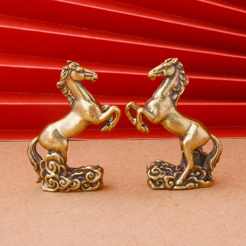 Vintage Copper Zodiac Horse Small Statue Feng Shui Ornaments Brass Lucky Animal Miniatures Figurines Desktop Decorations Crafts