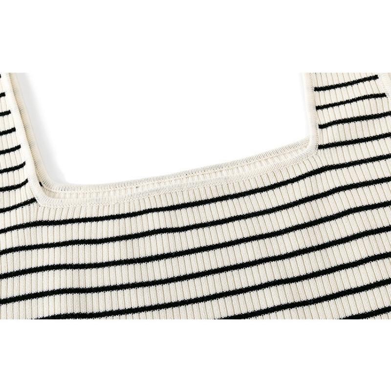 Plus Size Women's Square Neck Knit Sweater Women's Tops Spring and Summer Striped Bottoming Inner Camisole Tank Tops