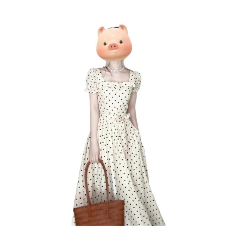 French Retro Niche White Polka Dot Short-sleeved Dress Children's Wear 2026 Temperamental Waist Long