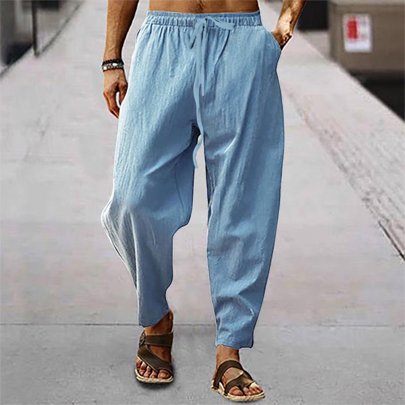 Summer  Hip-hop Breathable Cotton Linen Loose Sports Men’s Casual Pants