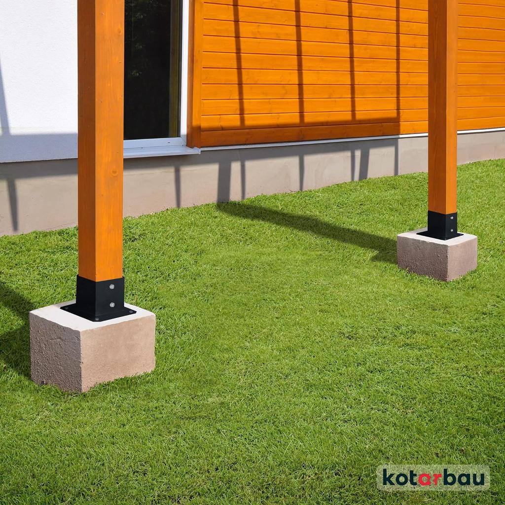 Wooden Pole Base Screwed to Concrete Black Steel 80x80 mm 2 pcs