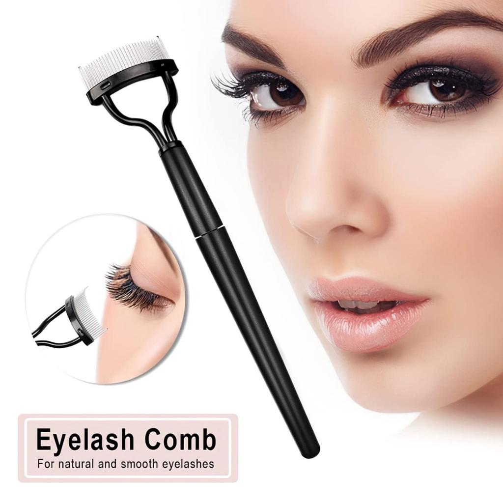 Foldable Eyelash & Eyebrow Brush - Stainless Steel Comb with Cover. Separates, Defines & Curls Lashes. Reusable & Travel-friendly.