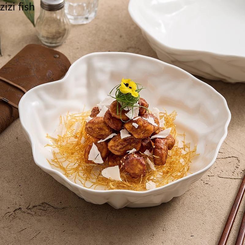 Складная текстура Керамическая миска Белая нестандартная салатница Толстая суповая миска Фруктовые миски Десертные миски Креативная посуда для отелей