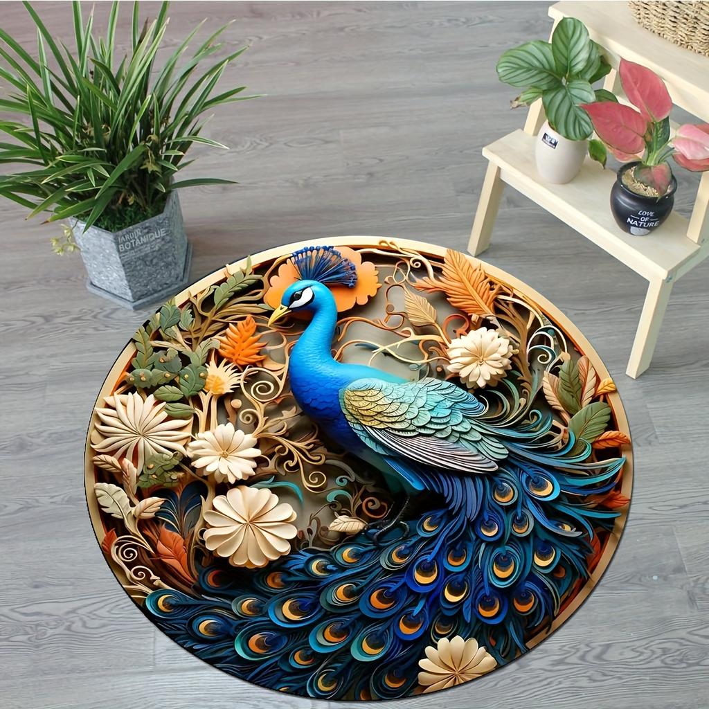 1 шт. нескользящий ковер Павлин ковер для спальни мультфильм круглый ковер гостиная цветочный напольный ковер игровой коврик