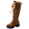 Fashion Lace-up Winter Shoes Women Snow Boots Real Fur Boots Women Knee High Suede Thick Heel Warm Outdoor with Zip Big Size 43