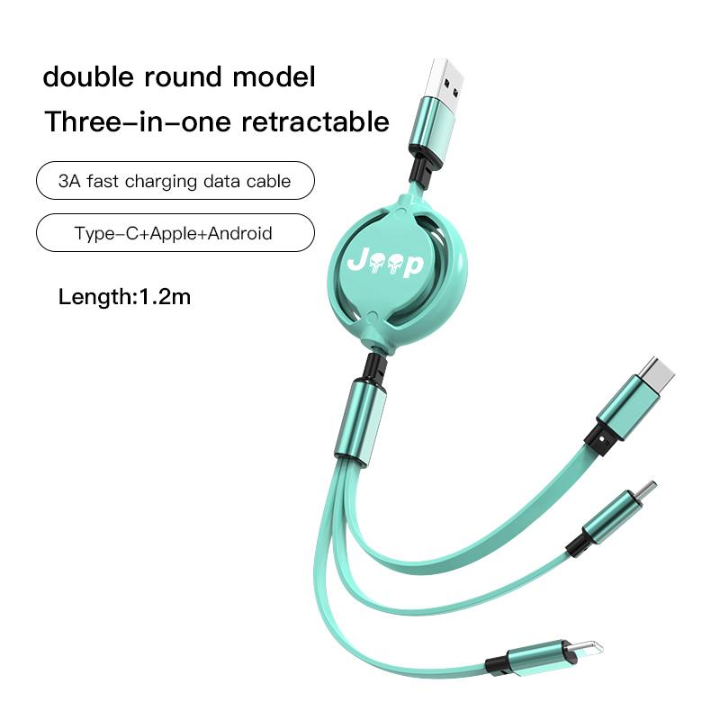 Cup Holders 3 in 1 Telescopic Cable Mobile Phone 3A Fast Charging USB Cable For Jeep Renegade Wagoneer Avenger Recon Wrangler JK