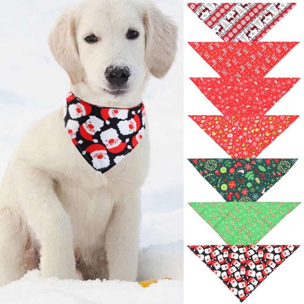 Santa Claus Pet Costume Accessories Printing Bibs Pet Bandana Collar Triangle Scarf Dog Cat