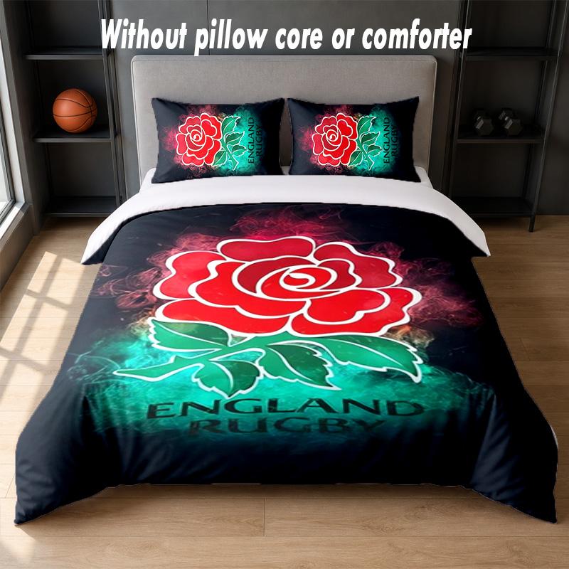 England Rugby Design Bed Bedding Set 1 Duvet Cover + 2 Pillowcases Soft Breathable Household Bed Linens