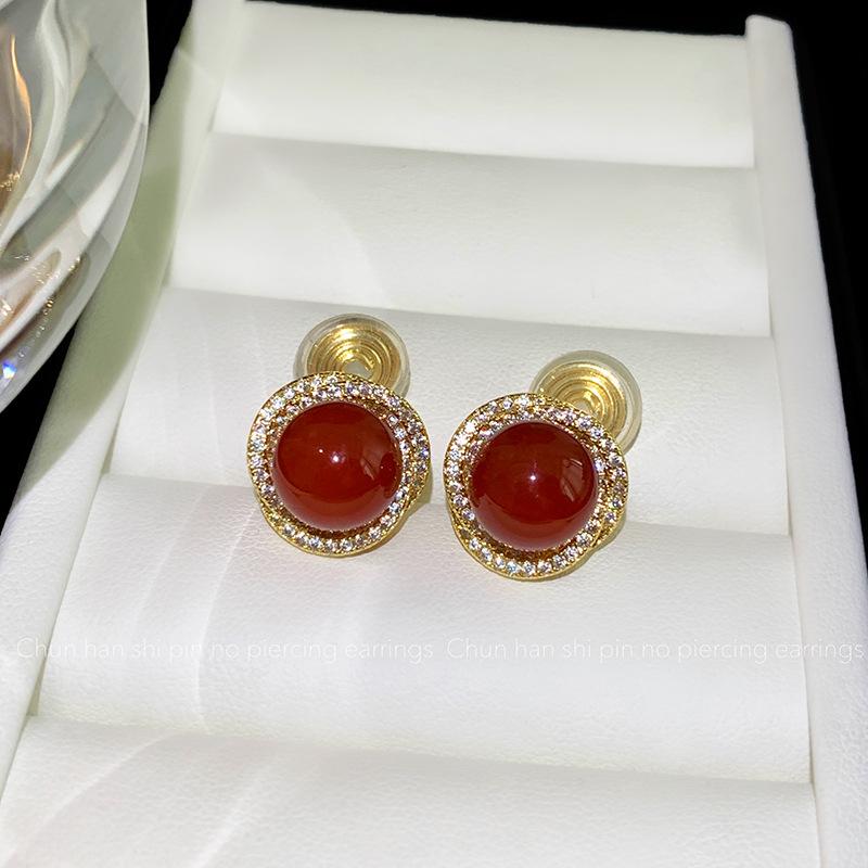 No pierced earrings, natural freshwater pearl stud earrings, female elegance, agate earrings, no pierced exquisite earrings.