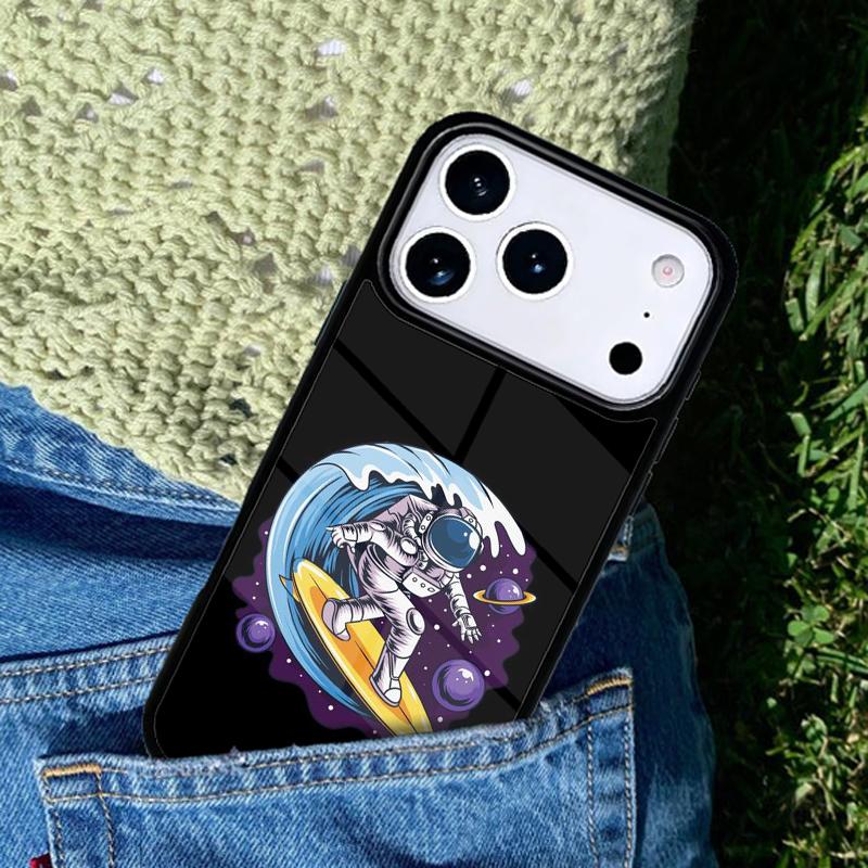 Surfing Spaceman Phone Case For iPhone 17 AIR 16 Pro Max 15 14 Pro 11 12 13 Shockproof Silicone Cover