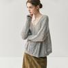 Women's Cashmere Silk V-Neck Hollow Out Cardigan Sweater Cover-Up