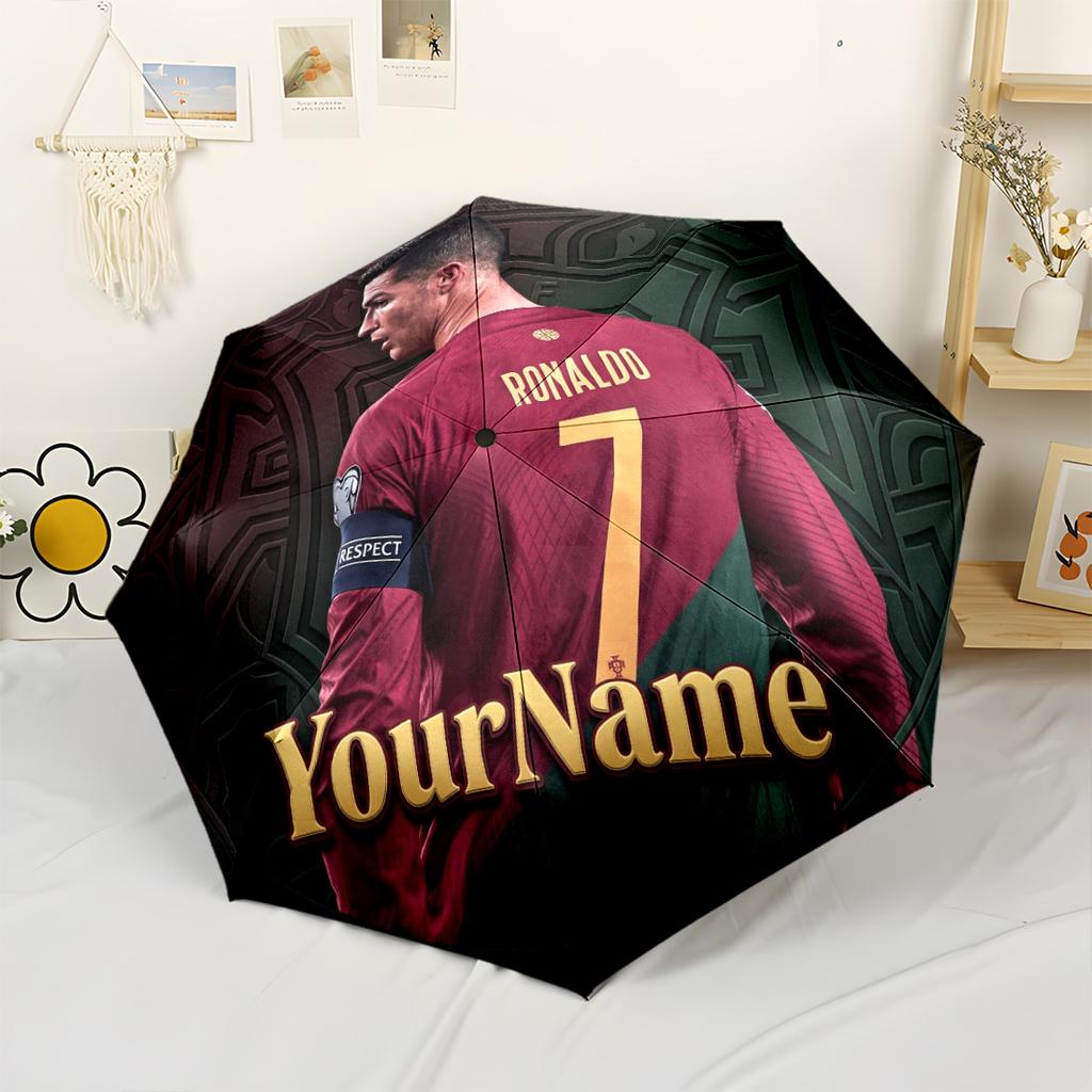 Cristiano Ronaldo Personalized Text Umbrella Compact Travel Automatic Umbrella Compact 8-Rib Design Durable Plastic Iron Travel Essential Elegant