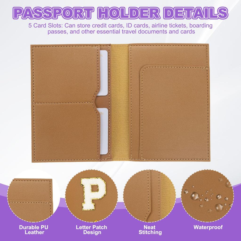 Travel Passport Luggage Tag Set with Initial Passport Cover and Alphabet Chenille Letter Travel Wallet Bag Suitcase Identifier for Women and Family