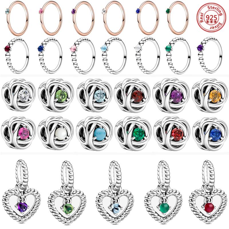 Новый 12 Созвездие Месяца Цвет Вечности Круг Подвеска Подходит Оригинальные Подвески Браслет Из Бисера Стерлингового Серебра 925 DIY Ювелирные Изделия