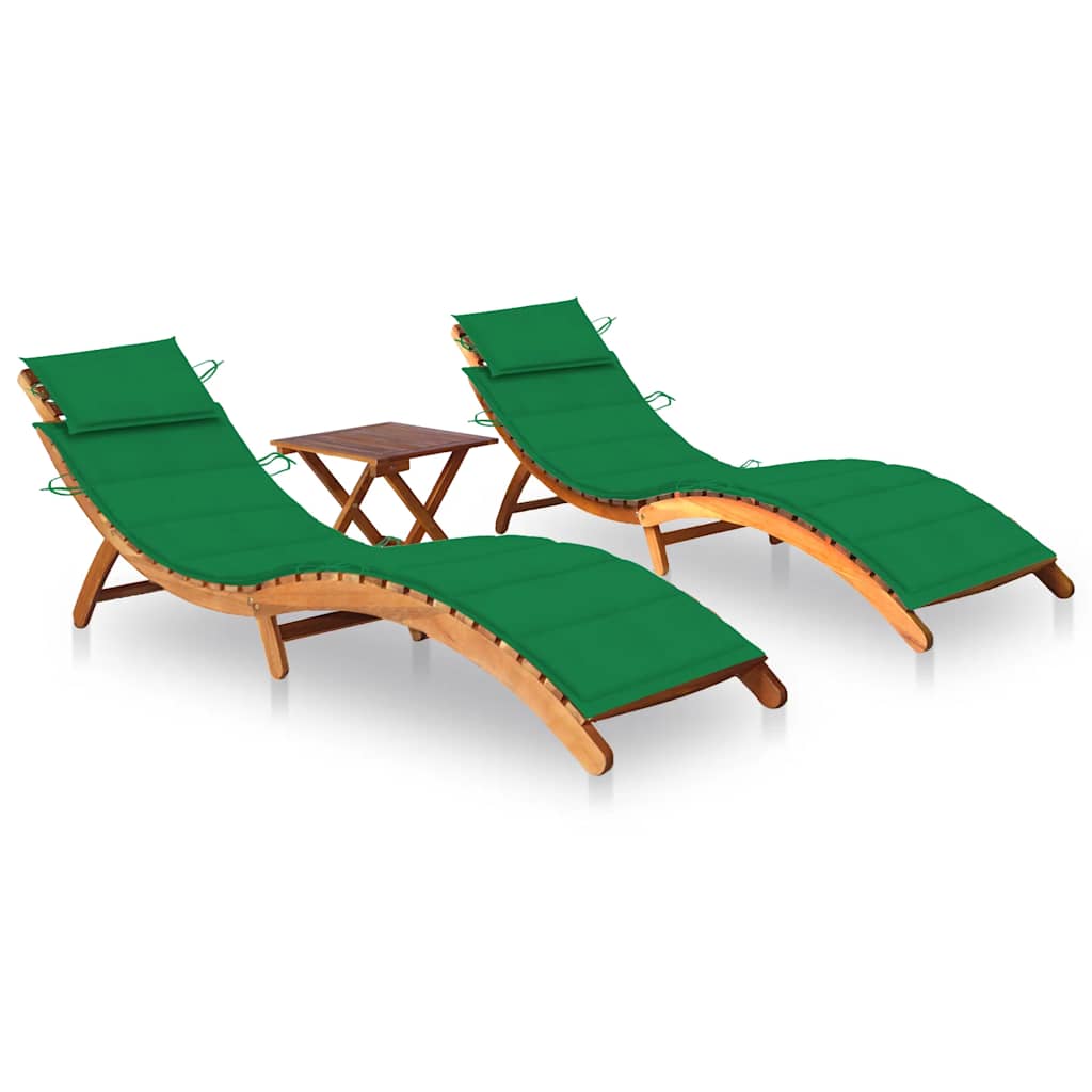 2 Piece Sun Lounger Set with Table and Cushions Solid Acacia Wood
