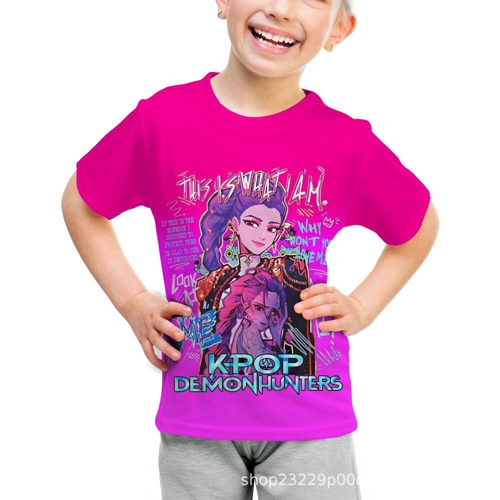 Children's casual short-sleeved T-shirt k-pop witch hunter group pattern 3D printed children's short-sleeved T-shirt