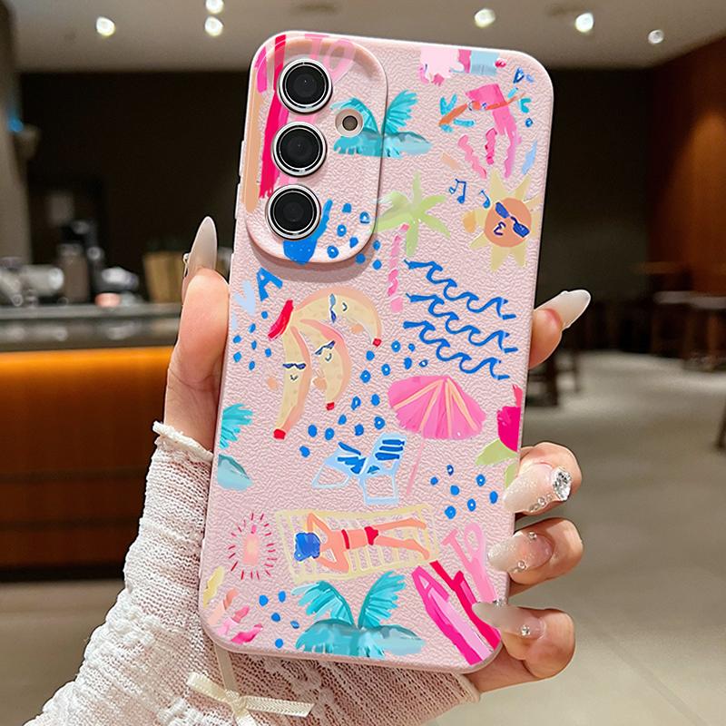 Мультяшный чехол-пенал для отпуска для Samsung Galaxy A57 A37 A17 A56 A36 A26 A16 A55 A35 A15 A54 A34 A14 5G Силиконовый чехол с текстурой кожи