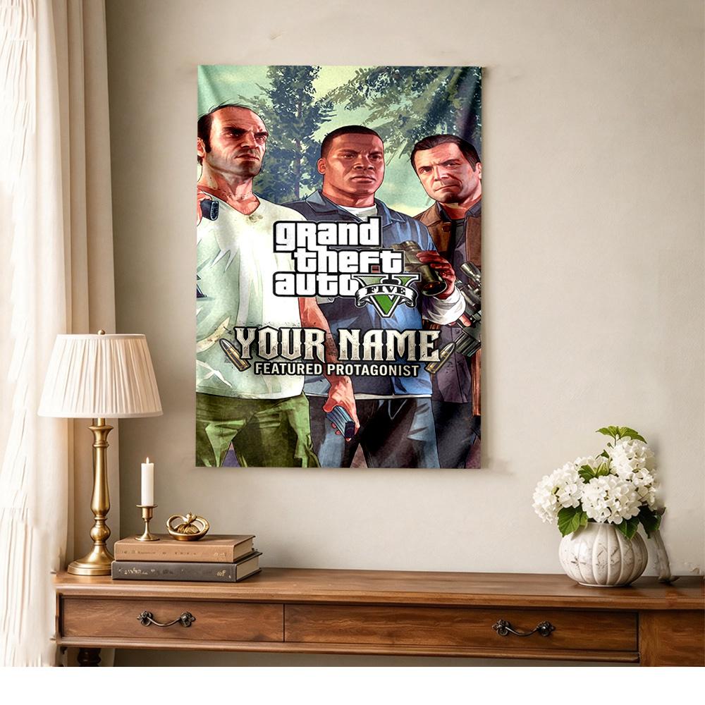 Gta Personalized Text Tapestry Boho Wall Hanging Non-Fading Color Ideal for Camping Ideal for All Seasons Perfect Gift for Relatives and Friends